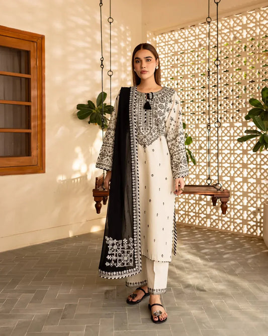 Arfa Embroidered Stitched 3pcs - Stylosefashion