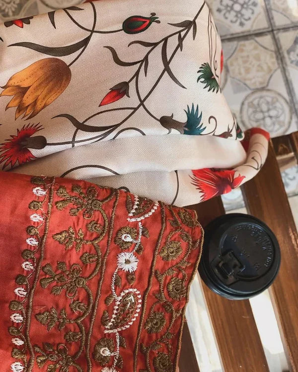 UROOJ EMB 3Pc With Shawl - Stylosefashion