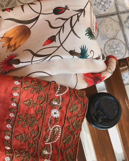 UROOJ EMB 3Pc With Shawl - Stylosefashion