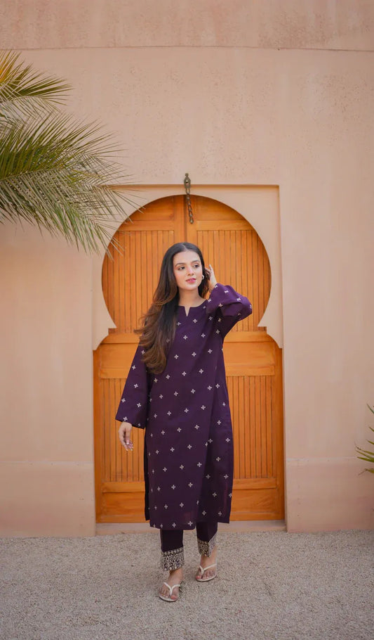 ZAFA LAWN EMB CO-ORD SET - Stylosefashion