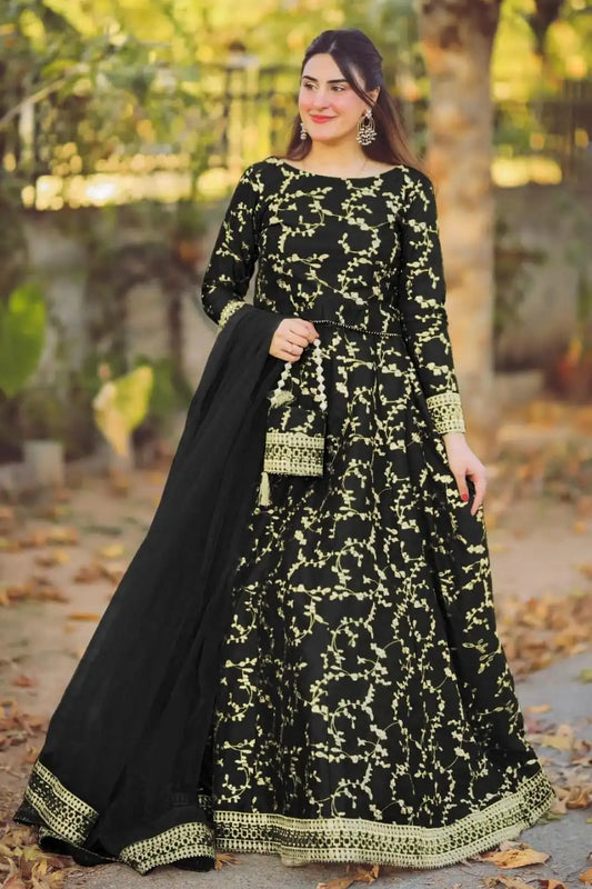 Stitched Embroidered Lengha Choli & Potli 4-Piece