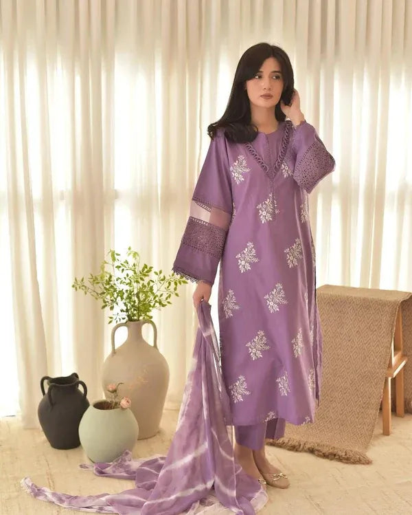 HORIYA PURPLE LAWN 3PC - Stylosefashion