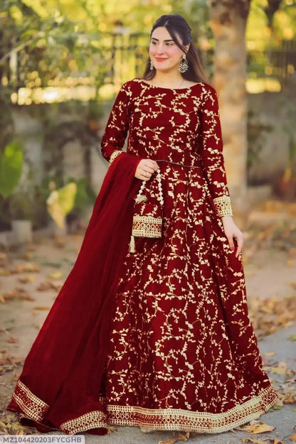 Stitched Embroidered Lengha Choli & Potli 4-Piece